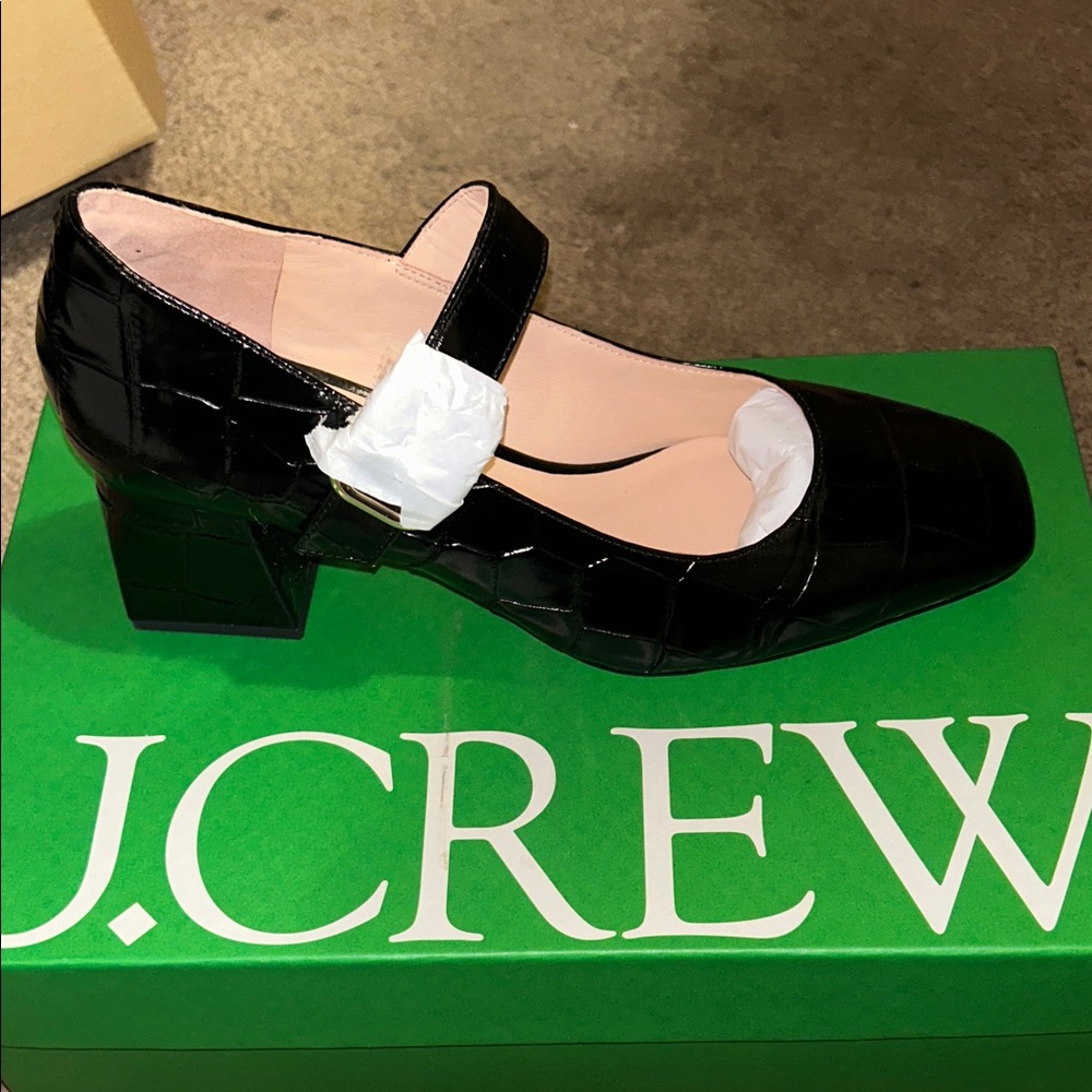 J. Crew Glossy Black Croc-Embossed Heels